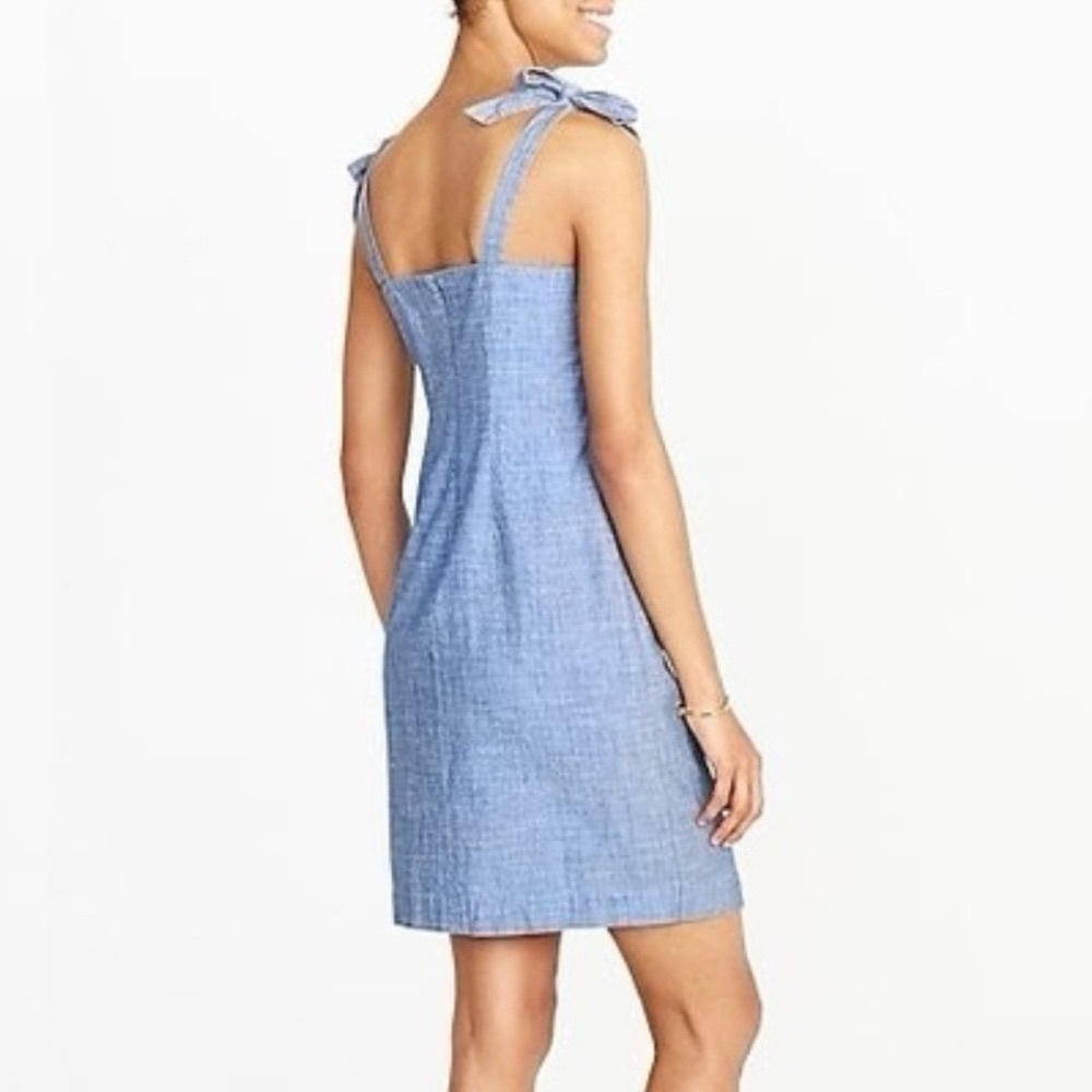 J. Crew Shoulder Tie Denim Blue Chambray Dress Size Large - Picture 12 of 12